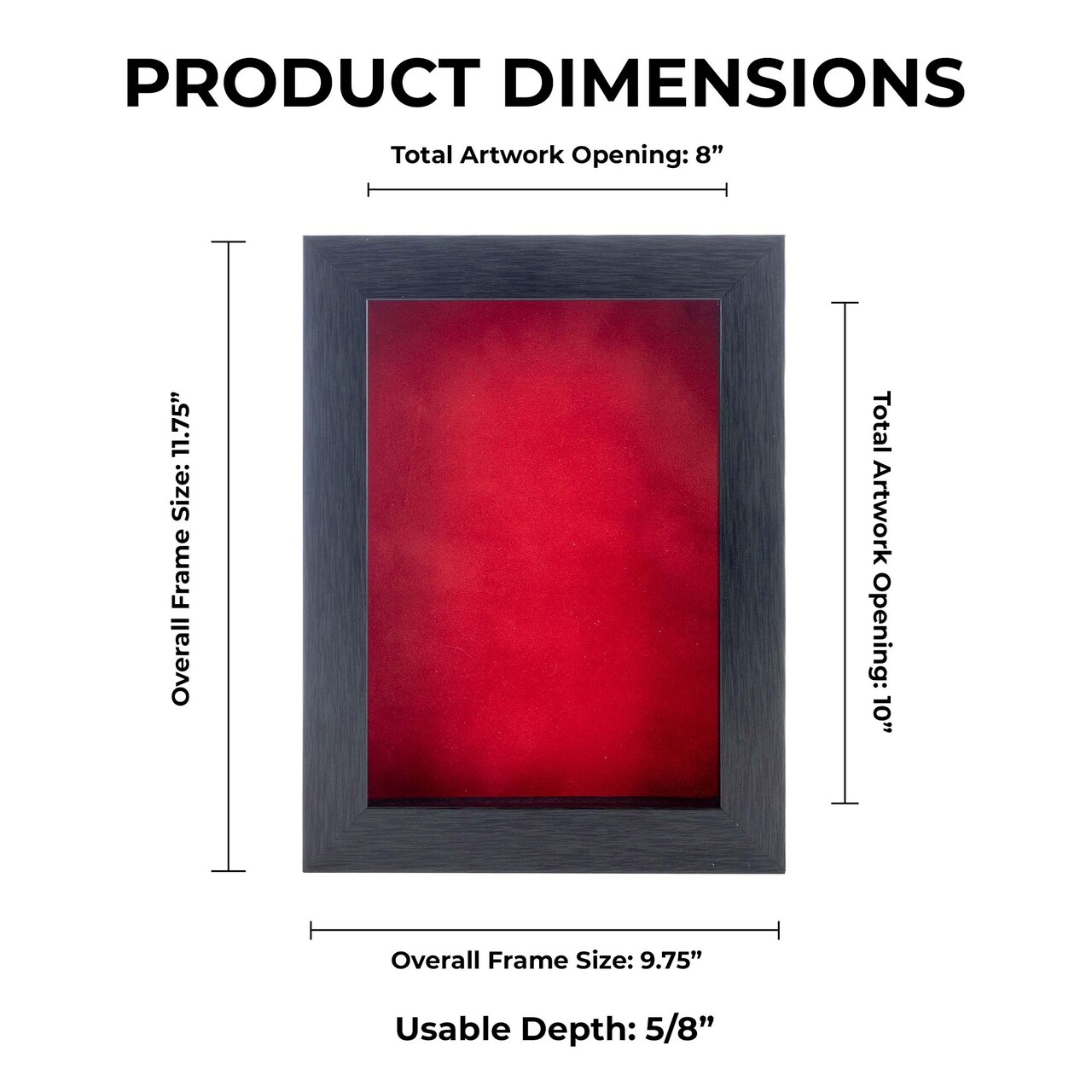 Elegant Charcoal Wood Shadow Box Frame with Acrylic Front - Red Suede Backing, 30 Sizes